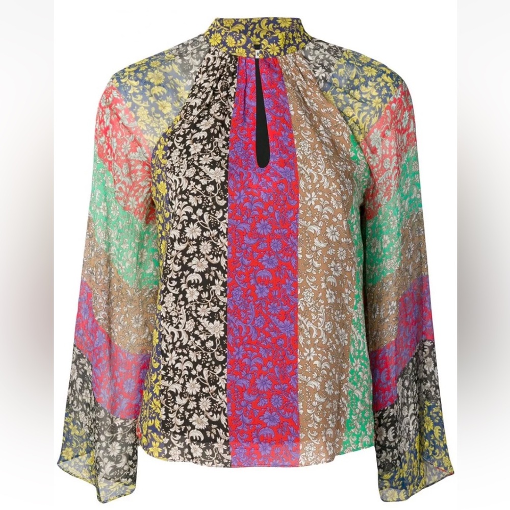 Alice + Olivia Multicolor 70s Long Sleeve Floral Boho Blouse Top - Picture 7 of 11